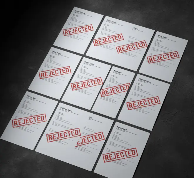 Multiple resumes with rejected stamps